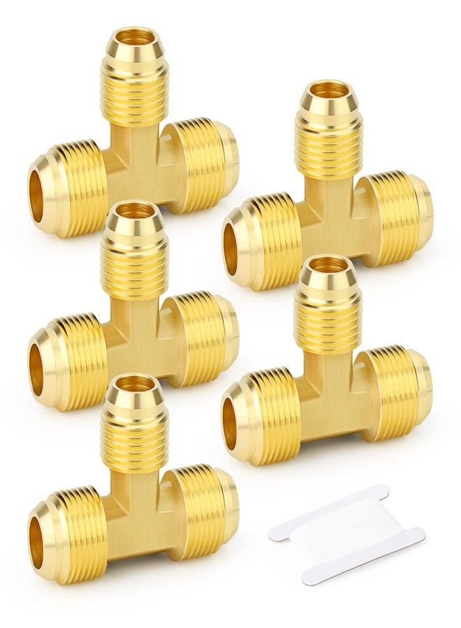 GASHER 5PCS Brass 3 Way, Flare Tee Tube Fitting Pipe Adapter, 1/4" x 1/4" x 1/4" NPT Male Flare Tee Pipe Fittings - Image 1